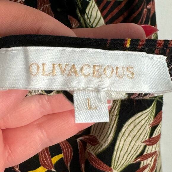 Olivaceous Black Tropical Leaves/Floral Back Cut Out A-Line Mini Dress Sz Large - Picture 8 of 12